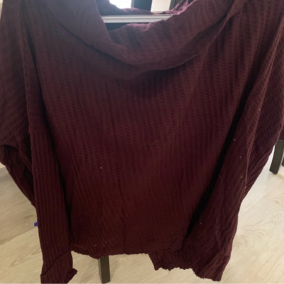 Free People Waffle Knit Thermal Split Back Cowl Neck Sweater - 079 - Picture 2 of 4